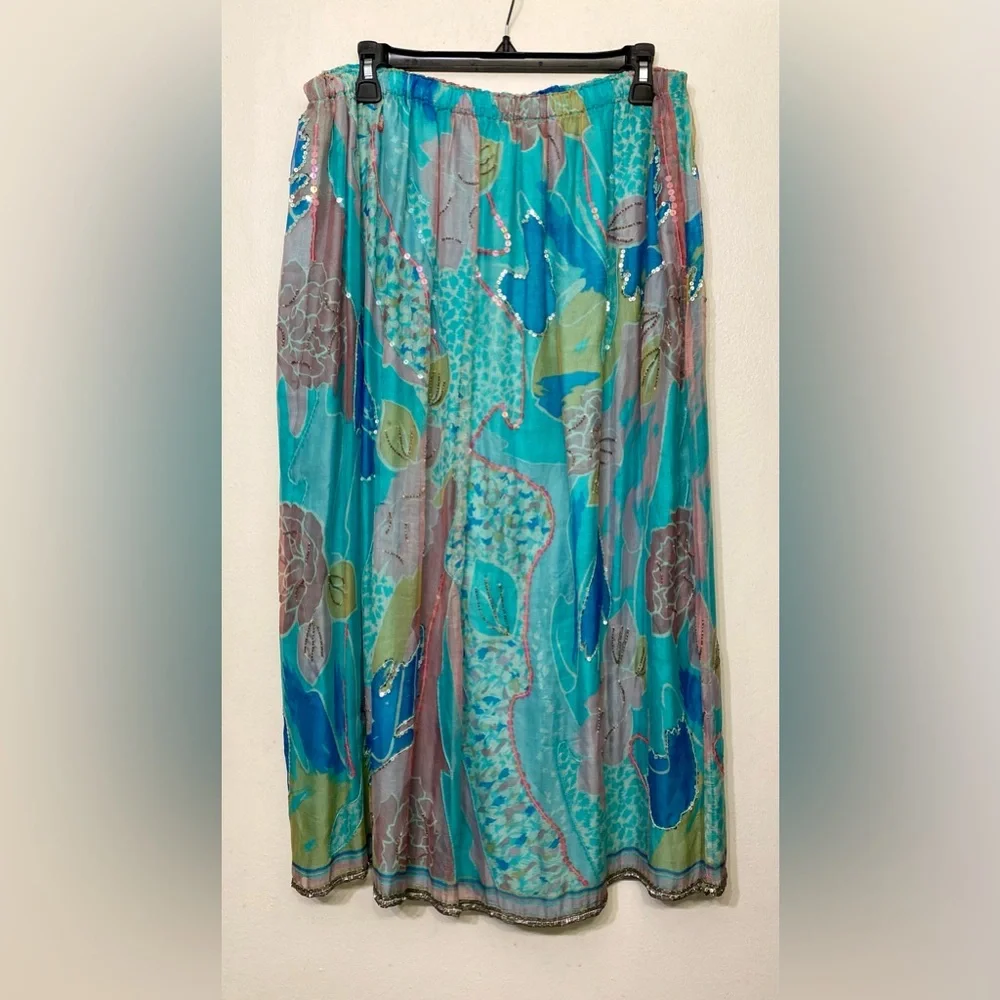 Judith Ann Creations Inc Vintage 2 Piece Silk Sequin Embellished Skirt Set Large - Picture 11 of 15